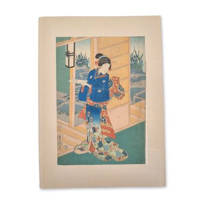 Utagawa Kunisada (Toyokuni III) (Japanese, 1786-1865) Woodblock Print: Court Figure from Tale of