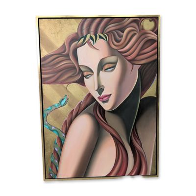 Attributed to Robert Moser (American 1953-2024) Art Deco Mixed Media on Canvas, Eve, Signed