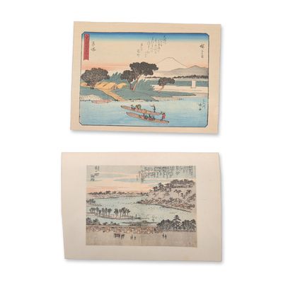 2pc After Keisai Eisen and Utagawa Hiroshige, Japanese Woodblock Prints