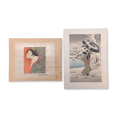 2pc by Toyonobu & After Kuniyoshi Japanese Woodblock Prints of Beauties