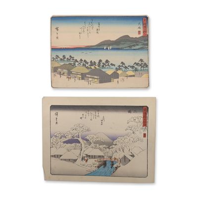 2pc after Utagawa Hiroshige (Japanese 1797-1858) Woodcuts on Paper, Tokaido