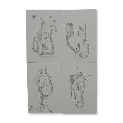 4pc Alfonso Rendon aka Masplata (Panamanian, 1957 - 2025), Pen Sketch on Board, Figuras