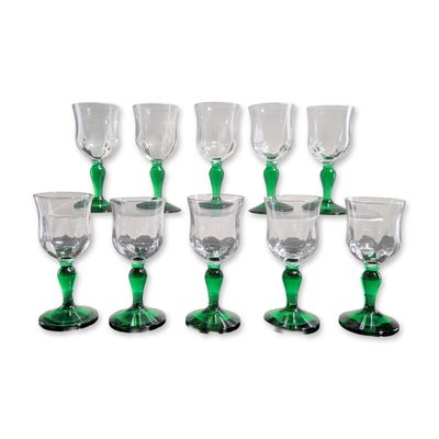 10pc Panel Cut Cordial Glasses with Green Stems