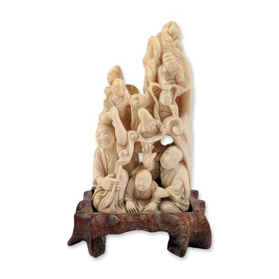 Chinese Carved Bone Luohan Figural Group