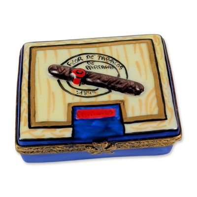 French Limoges Hand Painted Cigar Trinket Box