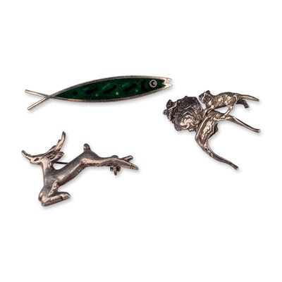 3pc Sterling Silver Animal Brooches