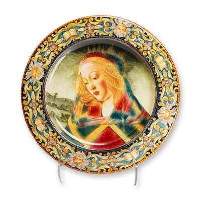 Italian Renaissance Revival Maiolica Charger Depicting the Virgin Mary