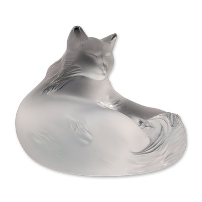 Lalique France Happy Frosted Lead Crystal Curled Sleeping Cat Figurine