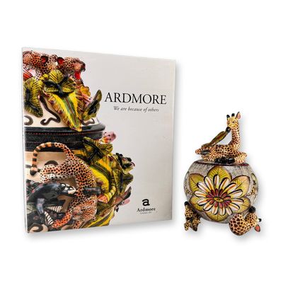 2pc Ardmore Studio Ceramic Giraffe Covered Dish and Art Reference Book