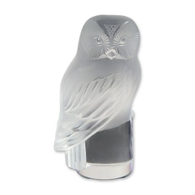 Lalique Frosted Crystal Owl Paperweight