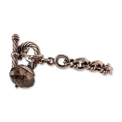 960 Silver Link Bracelet with Smoky Quartz Charm