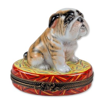 Limoges Porcelain English Bulldog Trinket Box