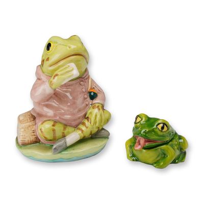 2pc Royal Albert Beatrix Potter Jeremey Fisher Figurine and Kevin Francis Frog Face Pots