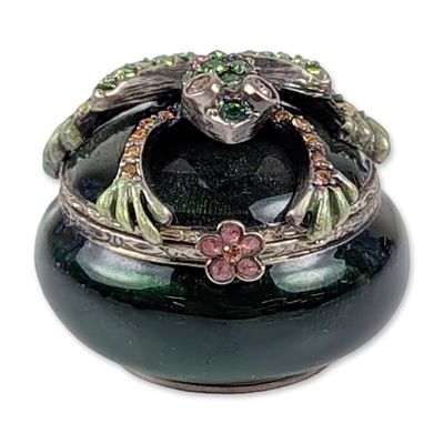 Jay Strongwater Enamel and Crystal Frog Trinket Box
