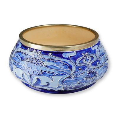 Moorcroft Florian Ware Salad Bowl with Silver-Plated Rim, Poppy