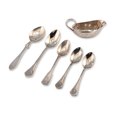 6pc Silver-Plated Spoons and Creamer