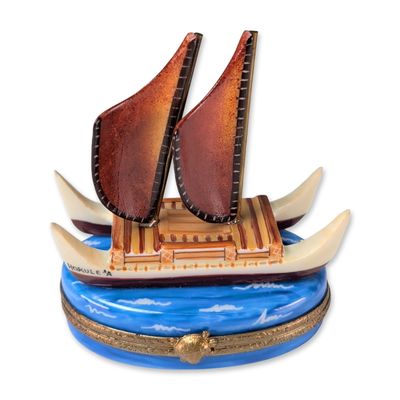 Limoges Hand Painted Hokulea Canoe Porcelain Box