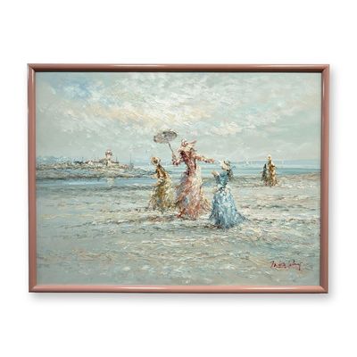 Marie Charlot (French 20th-21st century), Oil on Canvas, Impressionist Beach Scene, Signed