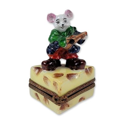 Sinclair Limoges Porcelain Mouse Cheese Trinket Box