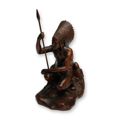 Jennings Brothers Native American Chief Bronze Patina Spelter Sculpture