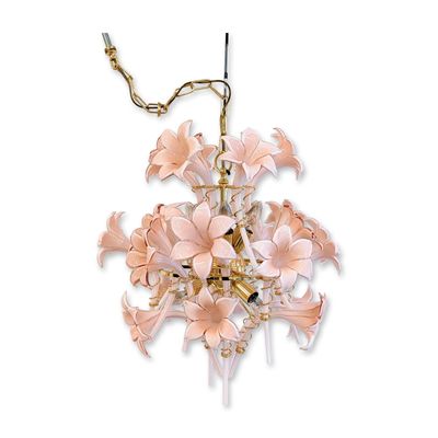 Attributed to Franco Luce, Italian Murano Pink Glass Lily Chandelier