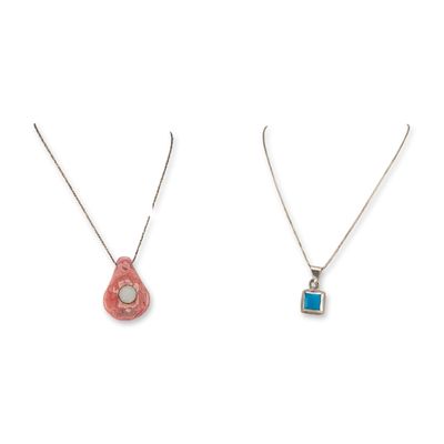 2pc Sterling Silver Gemstone Pendant Necklaces