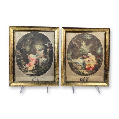 2pc Rococo Style Color Prints on Silk