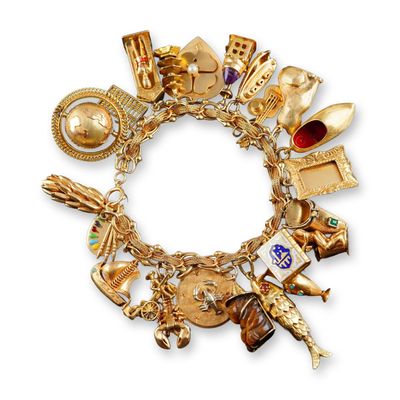 14K Gold Bracelet with 23 Unique Charms