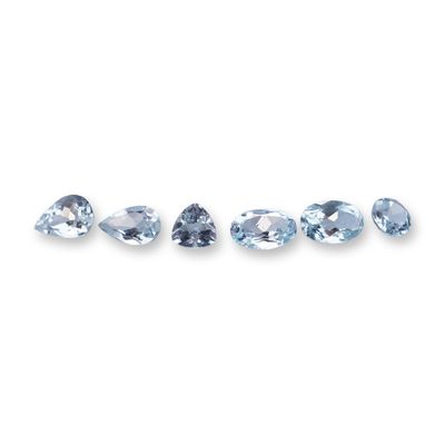 Group of Six Faceted Aquamarine Gemstones
