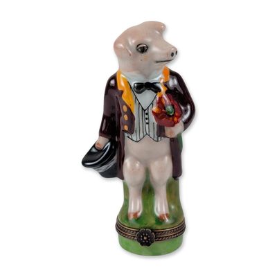 Limoges Hand-Painted Porcelain Gentleman Pig Trinket Box