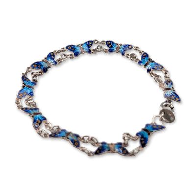 Sterling Silver Blue Enamel Butterfly Bracelet