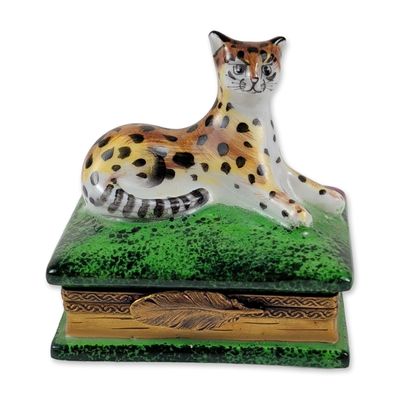 Dubarry Limoges Porcelain Leopard Book Trinket Box