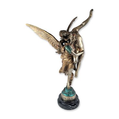 After Marius Jean Antonin Mercie (French, 1845-1916) Large Brass Sculpture on Marble Base, Gloria