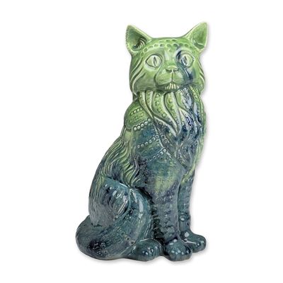 Sale Photo Thumbnail #227: Royal Doulton Prototype Sample Glaze Green and Blue Figurine, Cat Seated - Style Two