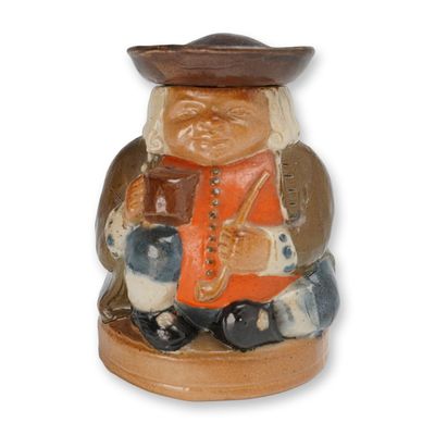 Sale Photo Thumbnail #402: Royal Doulton Lambeth Stoneware Salt-Glazed Covered Ink Pot, Honest Measure