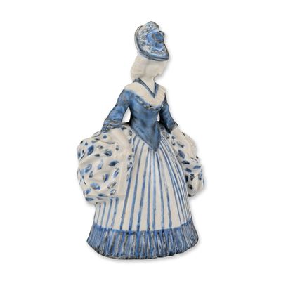 Royal Doulton by Mark V. Marshall Stoneware Blue and White Figurine, 18th Century Figure with Fan