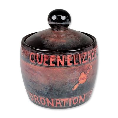 Sale Photo Thumbnail #158: Moorcroft 1937 Coronation Flambe Lidded Ginger Jar