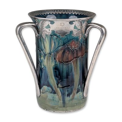 Sale Photo Thumbnail #153: William Moorcroft Macintyre Pottery and Shreve & Co. Sterling Mounted 1907 Christmas Tyg, Claremont
