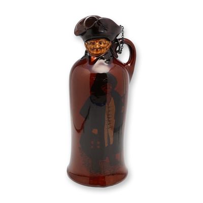 Sale Photo Thumbnail #381: Royal Doulton and George Betjemann & Sons Sterling Silver Kingsware Flask, The Watchman