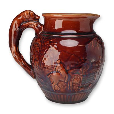 Sale Photo Thumbnail #307: Wedgwood Rockingham Glazed Hunt Scene Pitcher with Hound Handle