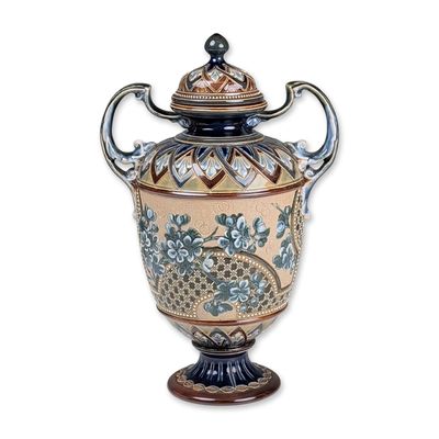 Doulton Lambeth by Eliza Simmance Art Union of London Stoneware Floral Motif Lidded Vase