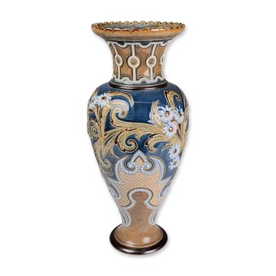 Sale Photo Thumbnail #398: Doulton Lambeth by Eliza Simmance Stoneware Daisy Relief Vase