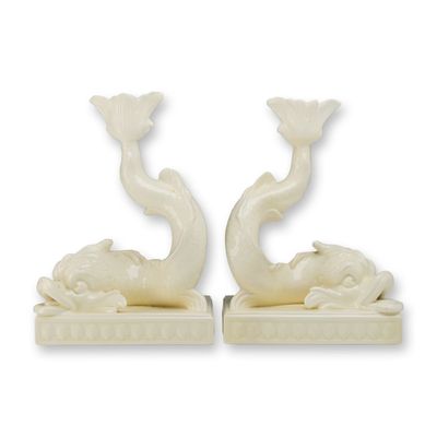 Sale Photo Thumbnail #246: A Pair of Wedgwood Creamware Dolphin Candlesticks