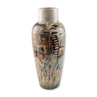 Sale Photo Thumbnail #395: Cobridge Stoneware Trial Watermill Scene Vase