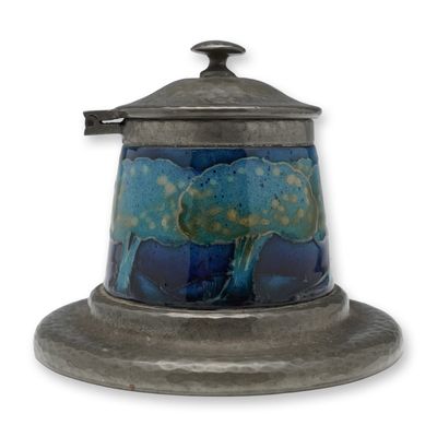 Sale Photo Thumbnail #156: Moorcroft Pottery For Liberty & Co. Tudric Pewter Inkwell, Moonlit Blue