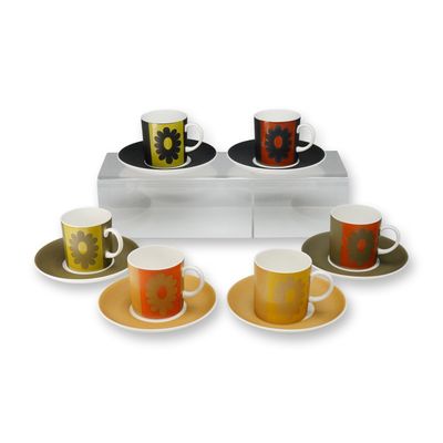 Sale Photo Thumbnail #205: 12pc Wedgwood by Susie Cooper Carnaby Daisy Pattern Demitasse Cups and Saucers Set