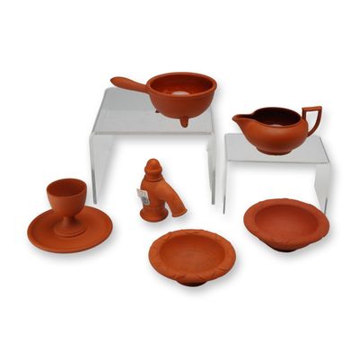 Sale Photo Thumbnail #142: 6pc Collection of Wedgwood Rosso Antico Miniature Ceramic Kitchen and Household Items