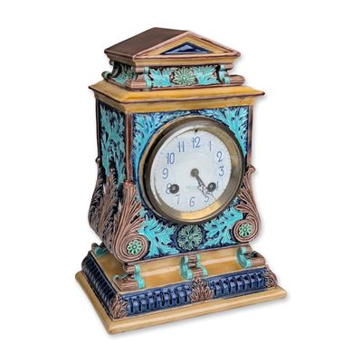 Sale Photo Thumbnail #401: Doulton Lambeth Stoneware Majolica Mantel Clock