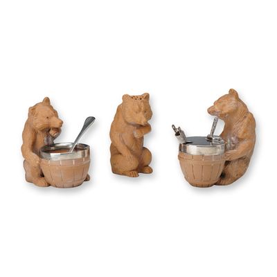 Sale Photo Thumbnail #101: 3pc Doulton Lambeth Siliconware with John Grinsell & Sons Silver Bear Cruet Set