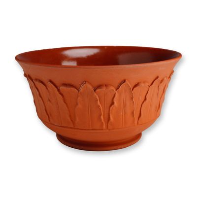 Sale Photo Thumbnail #339: Wedgwood Rosso Antico Terra Cotta Color Layered Leaf Design Bowl
